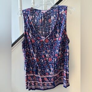 LuLaRoe Floral V-Neck Blouse - Navy and Pink